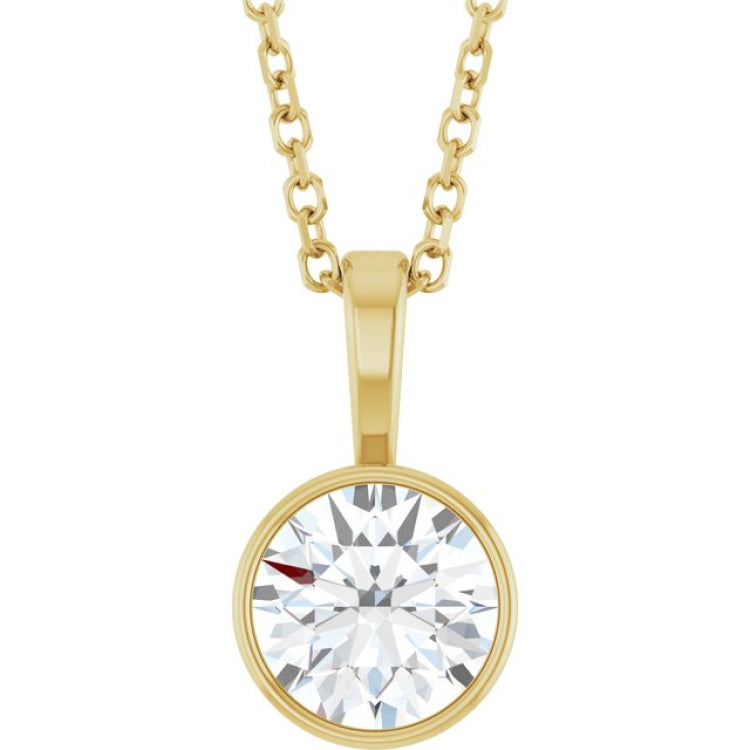 14K Yellow Gold 3/4 CT Natural Diamond Bezel-Set Solitaire 16-18" Necklace