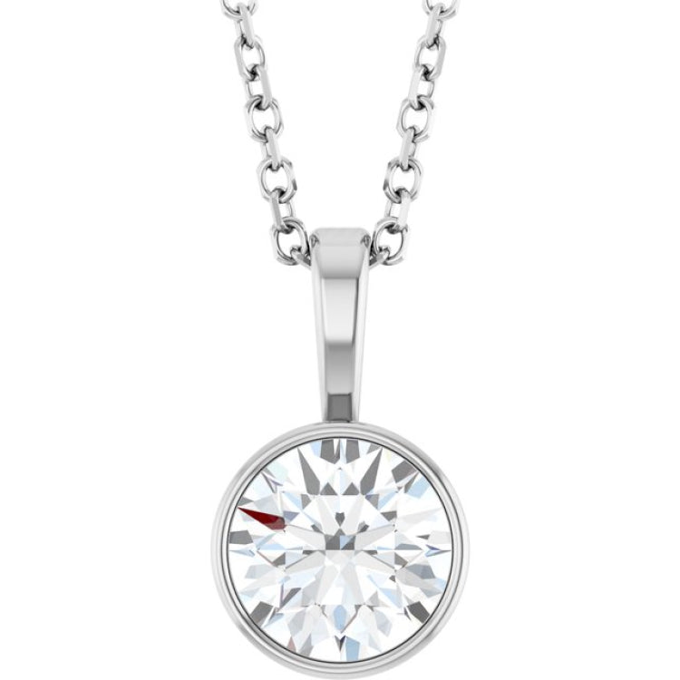 Sterling Silver 3/4 CT Natural Diamond Bezel-Set Solitaire 16-18" Necklace