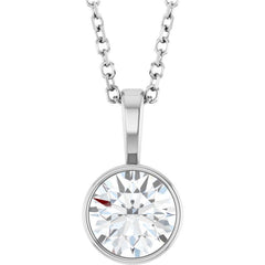 Sterling Silver 3/4 CT Natural Diamond Bezel-Set Solitaire 16-18" Necklace