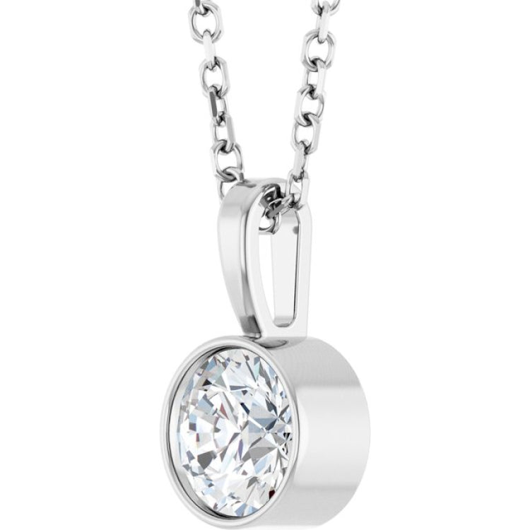14K White Gold 1/2 CT Lab-Grown Diamond Bezel-Set Solitaire 16-18" Necklace