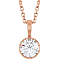 14K Rose Gold 1/2 CT Lab-Grown Diamond Bezel-Set Solitaire 16-18" Necklace