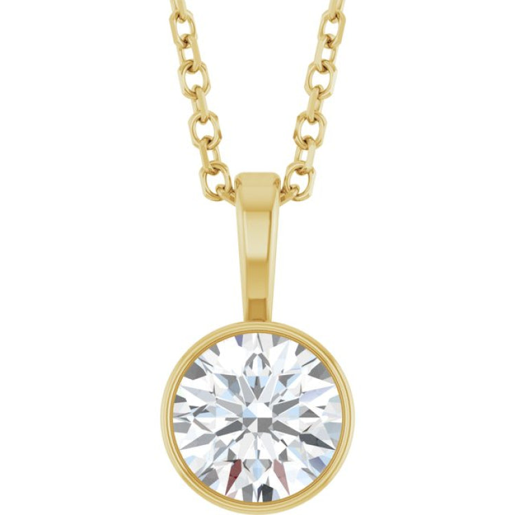 14K Yellow Gold 5/8 CT Lab-Grown Diamond Bezel-Set Solitaire 16-18" Necklace