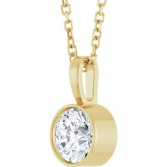 14K Yellow Gold 5/8 CT Lab-Grown Diamond Bezel-Set Solitaire 16-18" Necklace