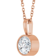 14K Rose Gold 5/8 CT Lab-Grown Diamond Bezel-Set Solitaire 16-18" Necklace