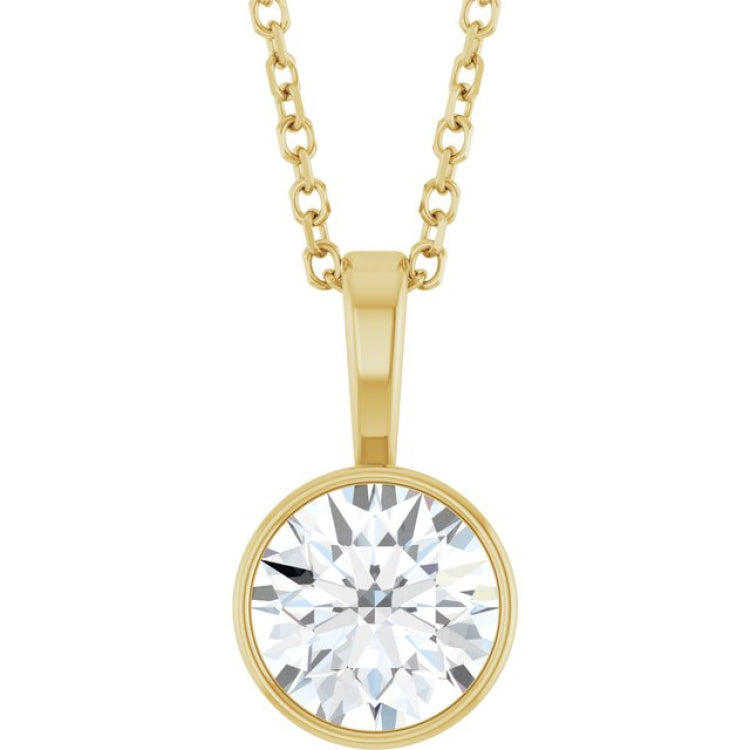 14K Yellow Gold 9/10 CT Lab-Grown Diamond Bezel-Set Solitaire 16-18" Necklace