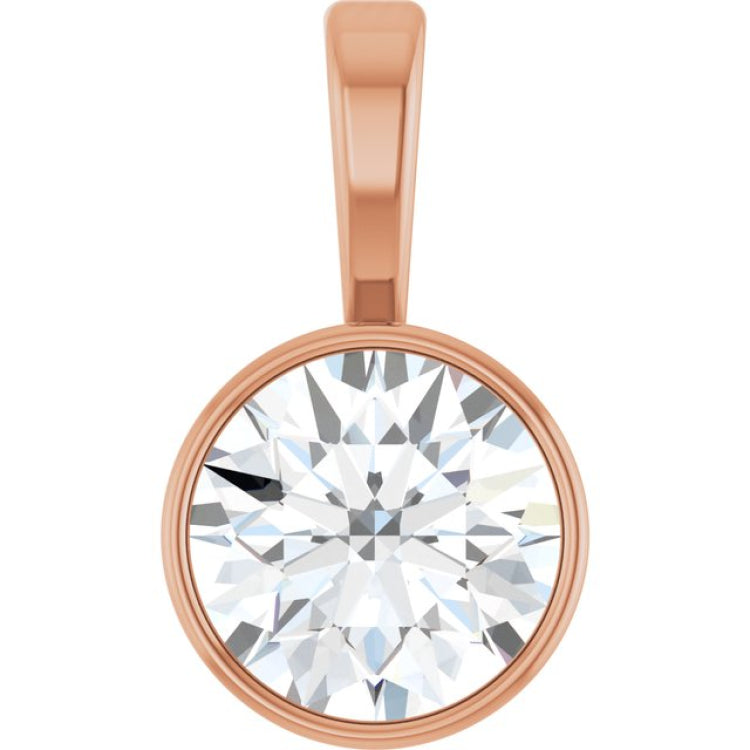 14K Rose Gold 9/10 CT Natural Diamond Bezel-Set Solitaire Pendant