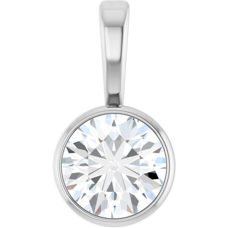 14K White Gold 1/3 CT Lab-Grown Diamond Bezel-Set Solitaire Pendant