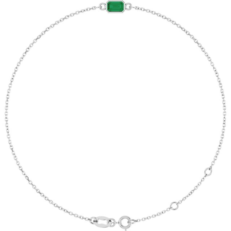 14K White Gold Lab-Grown Emerald 6 1/2-7 1/2" Bracelet