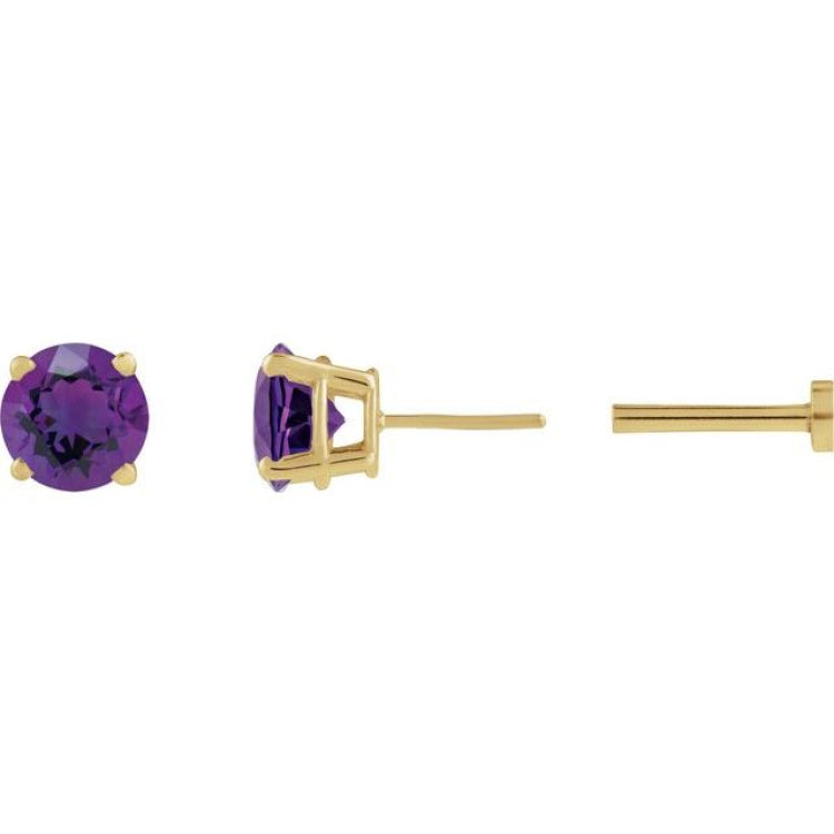 14K Yellow Gold Natural Amethyst Earring