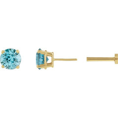14K Yellow Gold Natural Blue Zircon Earring