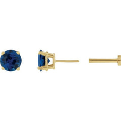 14K Yellow Gold Lab-Grown Blue Sapphire Earring
