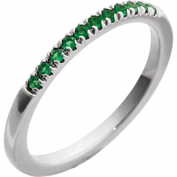 10K White Gold Natural Emerald Stackable Ring