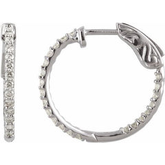 Sterling Silver Imitation White Cubic Zirconia Inside-Outside 19 mm Hinged Hoop Earrings