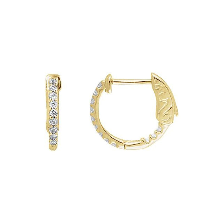 14K Yellow Gold 1/4 CTW Natural Diamond Inside-Outside 14.5 mm Hinged Hoop Earrings