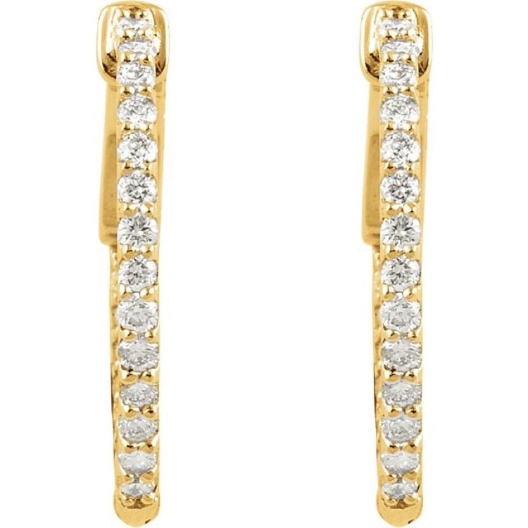 14K Yellow Gold 1 CTW Natural Diamond Inside-Outside 26.5 mm Hinged Hoop Earrings