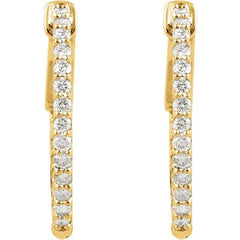 14K Yellow Gold 1 CTW Natural Diamond Inside-Outside 26.5 mm Hinged Hoop Earrings