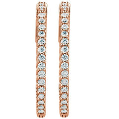 14K Rose Gold 1 CTW Natural Diamond Inside-Outside 26.5 mm Hinged Hoop Earrings