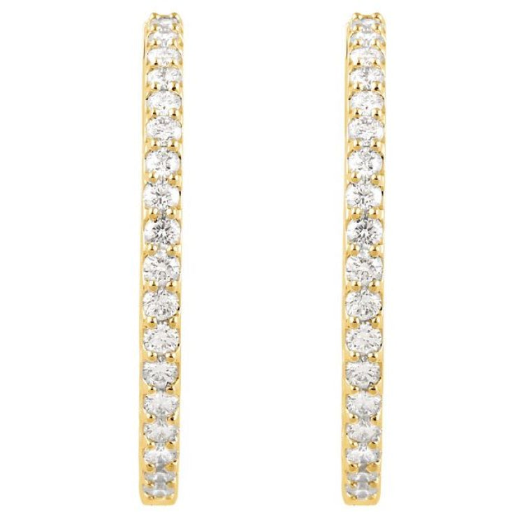 14K Yellow Gold 3 CTW Natural Diamond Inside-Outside 34.5 mm Hinged Hoop Earrings