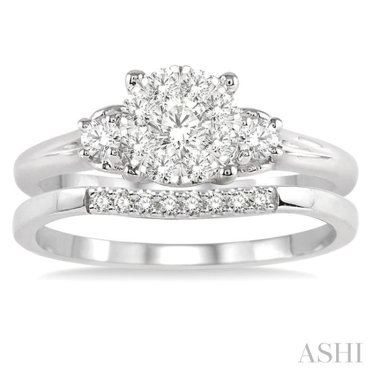 1/2 Ctw Diamond Wedding Set with 1/2 Ctw Lovebright Engagement Ring and 1/20 Ctw Wedding Band in 14K White Gold