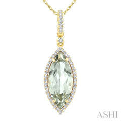 16X7 MM Evoque Gemstone Marquise Shape Green Amethyst and 1/5 Ctw Round Cut Diamond Semi-Precious Pendant With Chain in 10K Yellow Gold