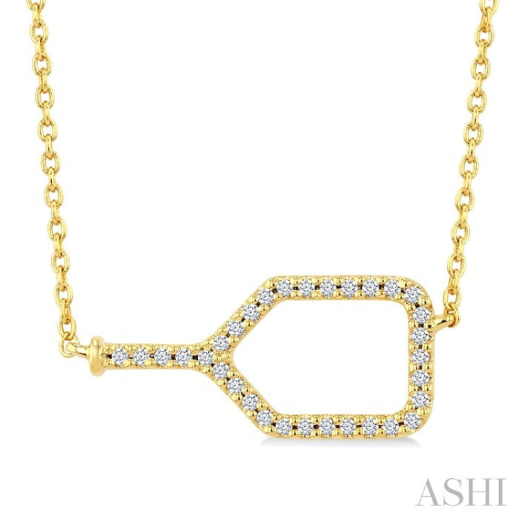 1/10 Ctw Round Cut Diamond Petite Pickleball Fashion Pendant With Chain in 10K Yellow Gold