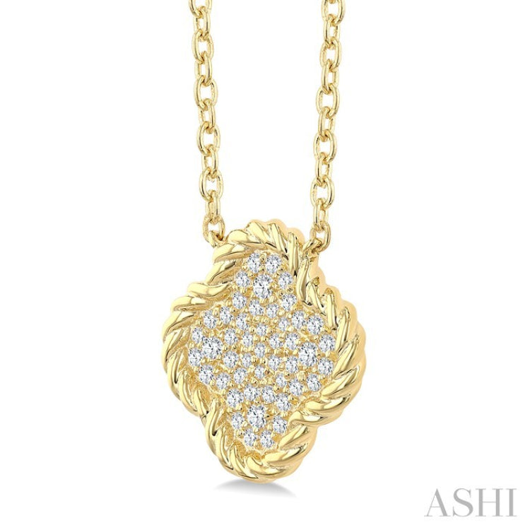 1/5 Ctw Round Cut Diamond Rope Border Clover Motif Fashion Pendant With Chain in 10K Yellow Gold