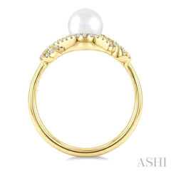 6 MM Cultured Pearl and 1/6 Ctw Round Cut Diamond  Petite Halo Ring in 10K Yellow Gold