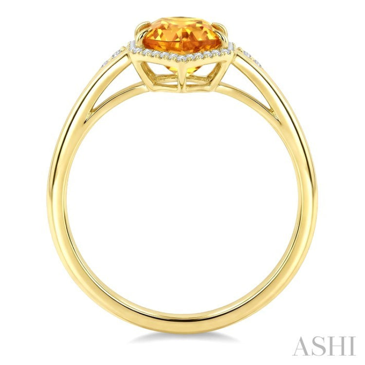 16X6 MM Evoque Gemstone Hexagon Shape Citrine and 1/5 Ctw Round Cut Diamond Semi-Precious Ring in 10K Yellow Gold