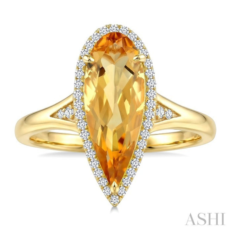 16X6 MM Evoque Gemstone Pear Shape Citrine and 1/6 Ctw Round Cut Diamond Semi-Precious Ring in 10K Yellow Gold