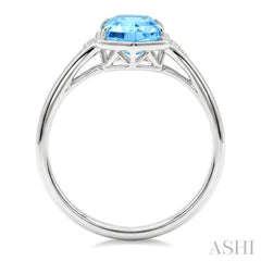 16X6 MM Evoque Gemstones Hexagon Shape Blue Topaz and 1/10 Ctw Round Cut Diamond Semi-Precious Ring in 10K White Gold