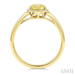 16X6 MM Evoque Gemstones Oval Shape Lemon Quartz and 1/6 Ctw Round Cut Diamond Semi-Precious Ring in 10K Yellow Gold