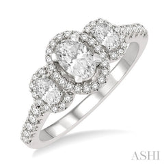 5/8 Ctw Oval Shape Past Present and Future Round Cut Diamond Semi-Mount Engagement Ring in 14K White Gold