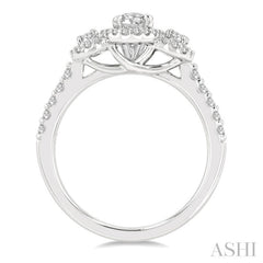 5/8 Ctw Oval Shape Past Present and Future Round Cut Diamond Semi-Mount Engagement Ring in 14K White Gold