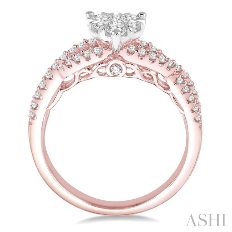 3/4 Ctw Round Cut Diamond Heart Shape Lovebright Ring in 14K Rose and White Gold
