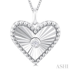 1/20 Ctw Heart fluted medallion Round Cut Diamond Pirouette Pendant With Chain in 10K White Gold