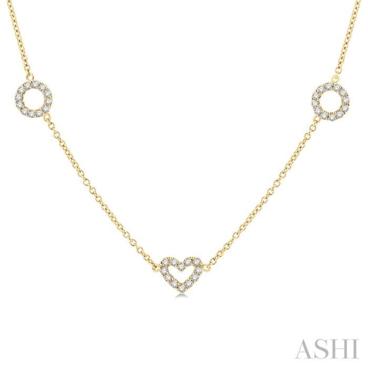 1 Ctw Heart and Circle Round Cut Diamond Station Necklace in 14K Yellow Gold