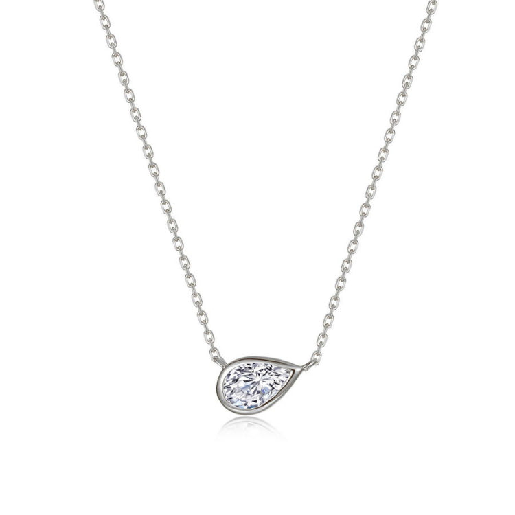 East-West Bezel Pear Solitaire Necklace 