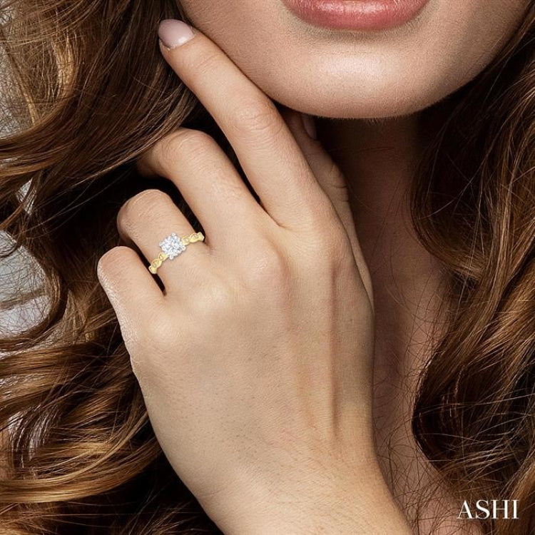 1/8 Ctw Round Cut Diamond Circular Shape Marquise Motif Carved Round Shape Semi-Mount Engagement Ring in 14K Yellow and White Gold