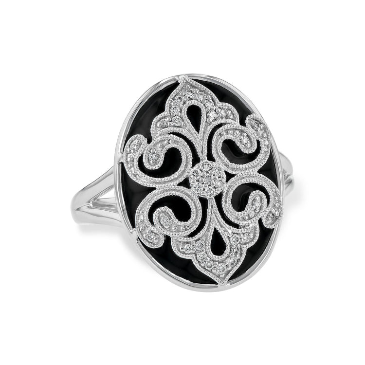 14KT Gold Ladies Onyx & Diamond Fashion Ring