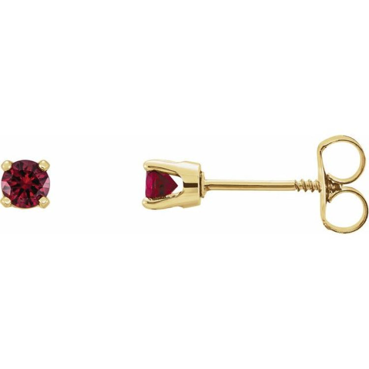 14K Yellow Gold Natural Ruby Youth Earrings