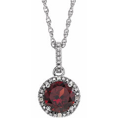 Sterling Silver Natural Mozambique Garnet and .01 CTW Natural Diamond 18" Necklace