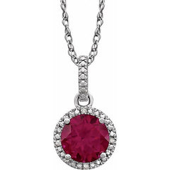 Sterling Silver Lab-Grown Ruby & .01 CTW Natural Diamond 18" Necklace