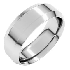 14K White Gold 7 mm Beveled-Edge Comfort-Fit Flat Band Size 10