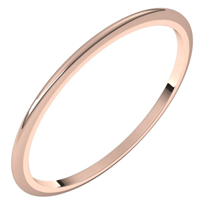 14K Rose Gold 1 mm Half Round Band Size 7.5