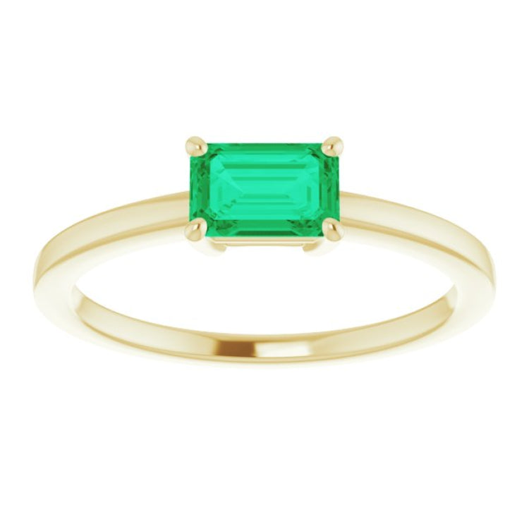 14K Yellow Gold Lab-Grown Emerald Ring