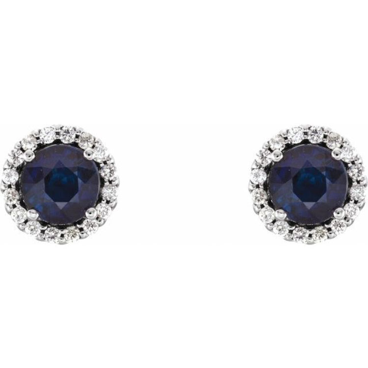 14K White Gold 5 mm Natural Blue Sapphire & 1/8 CTW Natural Diamond Earrings