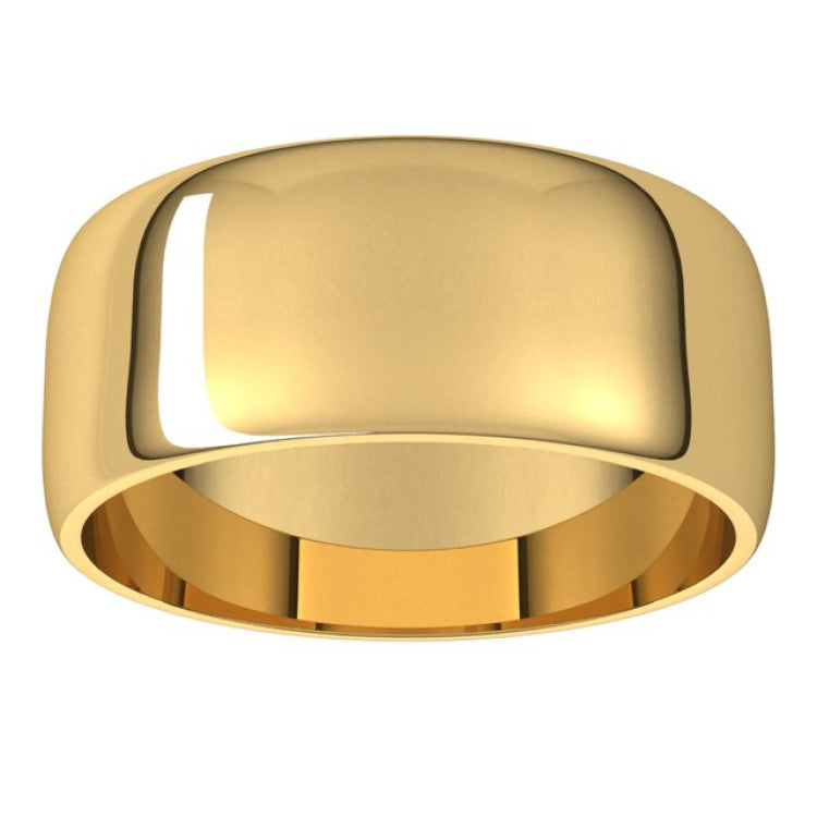 14K Yellow Gold 8 mm Lightweight Half Round Band Size 8