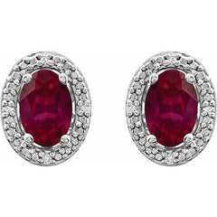 Sterling Silver Lab-Grown Ruby & .025 CTW Natural Diamond Earrings