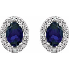 Sterling Silver Lab-Grown Blue Sapphire & .025 CTW Natural Diamond Earrings