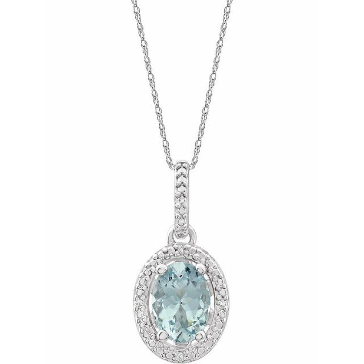 Sterling Silver Natural Aquamarine & .01 CTW Natural Diamond 18" Necklace